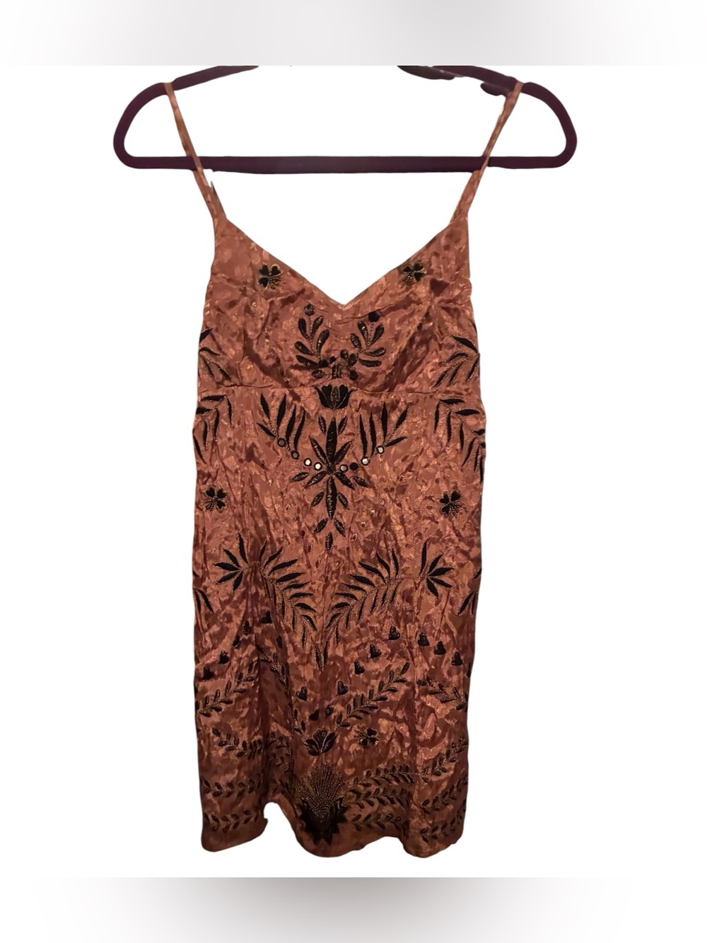 NWT INTIMATELY FREE PEOPLE SATINY BEADED BROWN SPAGHETTI STRAP DRESS SIZE L